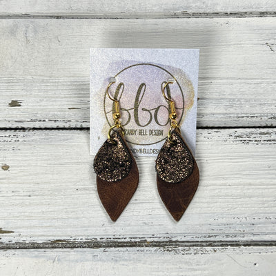 JEAN -  Leather Earrings  ||   <BR> SHIMMER COPPER, <BR> DISTRESSED BROWN