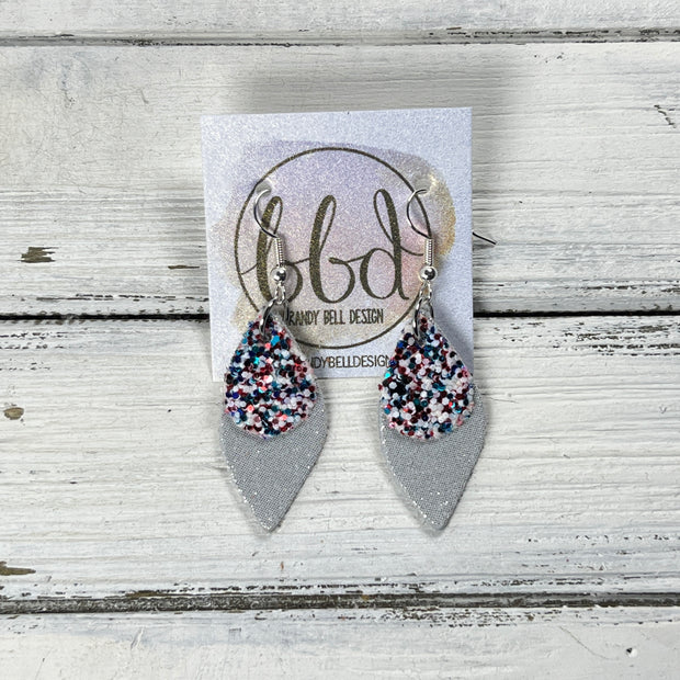JEAN -  Leather Earrings  ||   <BR> AMERICANA GLITTER (FAUX LEATHER), <BR> SHIMMER SILVER