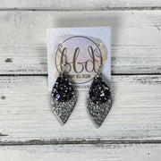 JEAN -  Leather Earrings  ||   <BR> NAVY/SILVER/GOLD GLITTER (FAUX LEATHER), <BR> METALLIC IRIDESCENT SILVER