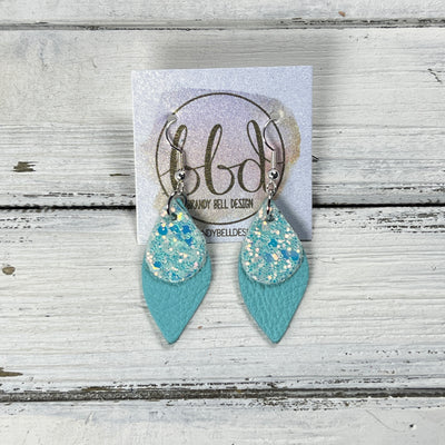 JEAN -  Leather Earrings  ||   <BR> ICE GLITTER (FAUX LEATHER), <BR> MATTE ROBINS EGG BLUE
