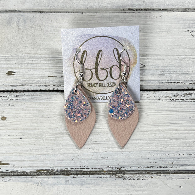 JEAN -  Leather Earrings  ||   <BR> WILLOW GLITTER (FAUX LEATHER), <BR> MATTE BLUSH PINK
