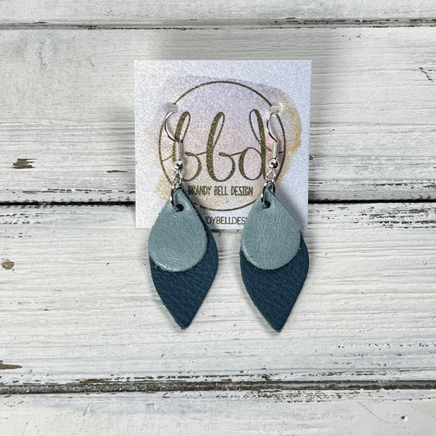 JEAN -  Leather Earrings  ||   <BR> DUSTY AQUA RIVIERA, <BR> MATTE DARK TEAL SMOOTH