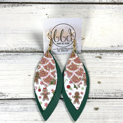 DOROTHY -  Leather Earrings  ||   <BR> GINGERBREAD GLITTER (FAUX LEATHER), <BR> GINGERBREAD MEN (FAUX LEATHER), <BR> MATTE EMERALD GREEN