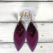 DOROTHY -  Leather Earrings  ||   <BR> BURGUNDY (FAUX LEATHER), <BR> MATTE PLUM PURPLE, <BR> MAGENTA RIVERIA
