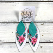 DOROTHY -  Leather Earrings  ||   <BR> PEARLIZED AQUA, <BR> WATERCOLOR POINSETTIAS (FAUX LEATHER), <BR> MATTE WHITE