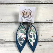 ALLIE -  Leather Earrings  ||   <BR> WATERCOLOR HOLLY BERRIES, <BR> TEAL PALMS