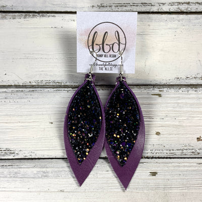 ALLIE -  Leather Earrings  ||   <BR> CITY LIGHTS GLITTER (FAUX LEATHER), <BR> MAGENTA RIVIERA