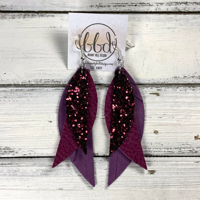 ANDY -  Leather Earrings  ||   <BR> BURGUNDY (FAUX LEATHER), <BR> MATTE PLUM PURPLE, <BR> MAGENTA RIVIERA