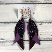 ANDY -  Leather Earrings  ||   <BR> CITY LIGHTS GLITTER (FAUX LEATHER), <BR> MAGENTA RIVIERA, <BR> MATTE DARK PLUM