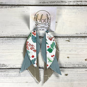 ANDY -  Leather Earrings  ||   <BR> WATERCOLOR HOLLY BERRIES, <BR> DUSTY AQUA RIVIERA, <BR> METALLIC CHAMPAGNE SMOOTH