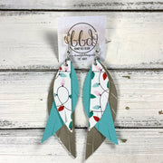 ANDY -  Leather Earrings  ||   <BR> PASTEL CHRISTMAS LIGHTS (FAUX LEATHER), <BR> ROBINS EGG BLUE, <BR> METALLIC CHAMPAGNE SMOOTH