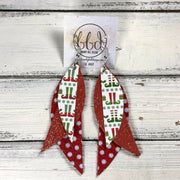 ANDY -  Leather Earrings  ||   <BR> ELF FEET (FAUX LEATHER), <BR> SHIMMER RED, <BR> RED & WHITE POLKADOTS