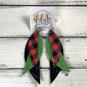 ANDY -  Leather Earrings  ||   <BR> PETITE RED & BLACK BUFFALO PLAID, <BR> SHIMMER GREEN, <BR> BLACK QUILTED