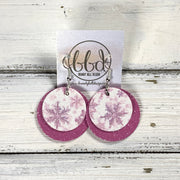 CIRCLES -  Leather Earrings  ||   <BR> MAUVE SNOWFLAKES SHIMMER (FAUX LEATHER), <BR> SHIMMER PINK