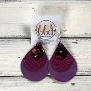 LINDSEY -  Leather Earrings  ||   <BR> BURGUNDY (FAUX LEATHER), <BR> MATTE PLUM PURPLE, <BR> MAGENTA RIVIERA