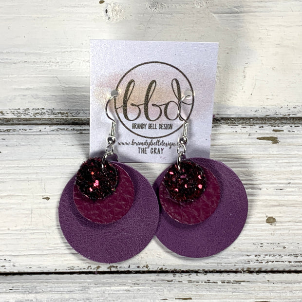 GRAY -  Leather Earrings  ||   <BR> BURGUNDY (FAUX LEATHER), <BR> MATTE PLUM PURPLE, <BR> MAGENTA RIVIERA