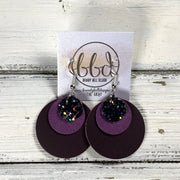 GRAY -  Leather Earrings  ||   <BR> CITY LIGHTS GLITTER (FAUX LEATHER), <BR> MAGENTA RIVIERA, <BR> MATTE DARK PLUM
