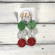 DAISY -  Leather Earrings  ||   <BR> SHIMMER GREEN, <BR> SNOW GLITTER ON CORK, <BR> METALLIC RED PEBBLED