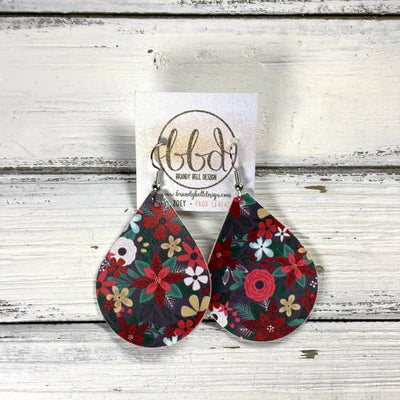 ZOEY (3 sizes available!) -  Leather Earrings  || CHRISTMAS FLORAL (FAUX LEATHER)