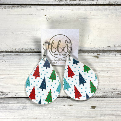 ZOEY (3 sizes available!) -  Leather Earrings  || CHRISTMAS TREES WITH POLKADOTS (FAUX LEATHER)