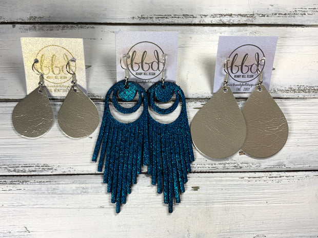 AURORA -  Leather Earrings  ||   <BR> SHIMMER TEAL