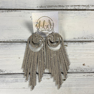 AURORA -  Leather Earrings  ||   <BR> METALLIC SILVER SANDS ON TAUPE