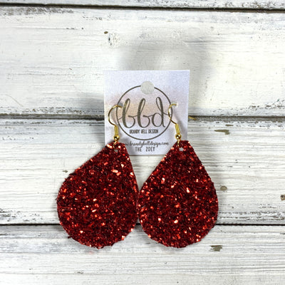 ZOEY (3 sizes available!) -  Leather Earrings  || RED TINSEL (FAUX LEATHER) *TEXTURED LIKE TINSEL!