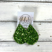 ZOEY (3 sizes available!) -  Leather Earrings  || GREEN TINSEL (FAUX LEATHER) *TEXTURED LIKE TINSEL!
