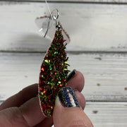 ZOEY (3 sizes available!) -  Leather Earrings  || RED & GREEN TINSEL (FAUX LEATHER) *TEXTURED LIKE TINSEL!