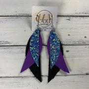 ANDY -  Leather Earrings  ||   <BR> OCEAN GLITTER (FAUX LEATHER), <BR> MATTE PURPLE, <BR> SHIMMER BLACK