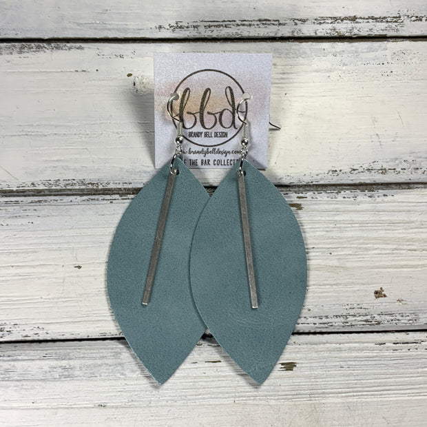 "RAISE THE BAR" <br> *3 SIZES AVAILABLE! <br> SUEDE + STEEL COLLECTION ||  Genuine Leather Earrings || <BR>  DUSTY AQUA RIVIERA  *Choose size & bar finish!*