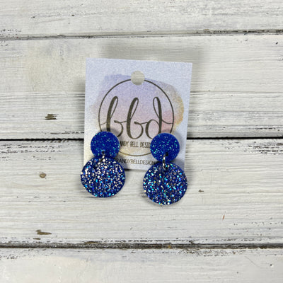 LUNA -  Leather Earrings ON POST  ||  BRIGHT BLUE GLITTER (ON CORK), <BR>  SPARKLE BLUE