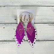 DOROTHY -  Leather Earrings  ||   , <BR> SASSY PINK GLITTER (FAUX LEATHER), <BR> METALLIC NEON PINK PEBBLED, <BR> METALLIC PINK POLKADOTS