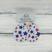 ZOEY (3 sizes available!) - Leather Earrings  || <BR> RED & BLUE STARS PRINT