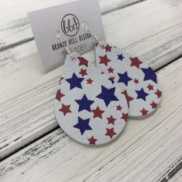 ZOEY (3 sizes available!) - Leather Earrings  || <BR> RED & BLUE STARS PRINT