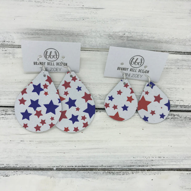 ZOEY (3 sizes available!) - Leather Earrings  || <BR> RED & BLUE STARS PRINT