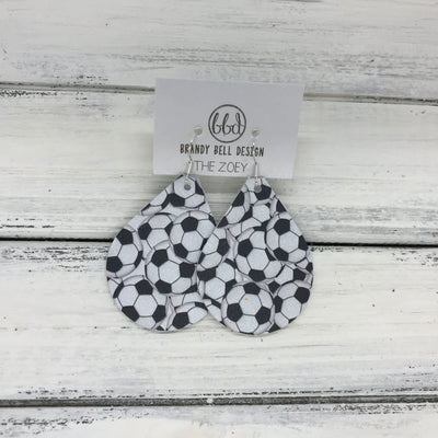 ZOEY (3 sizes available!) - Leather Earrings  || <BR> SOCCER PRINT