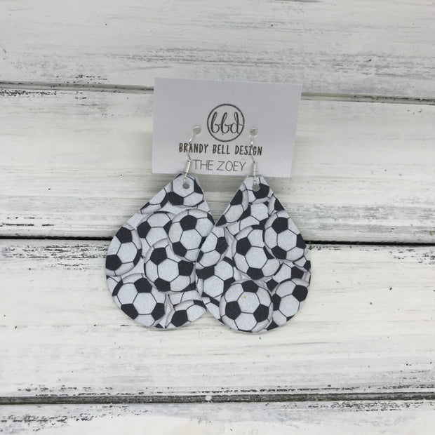 ZOEY (3 sizes available!) - Leather Earrings  || <BR> SOCCER PRINT