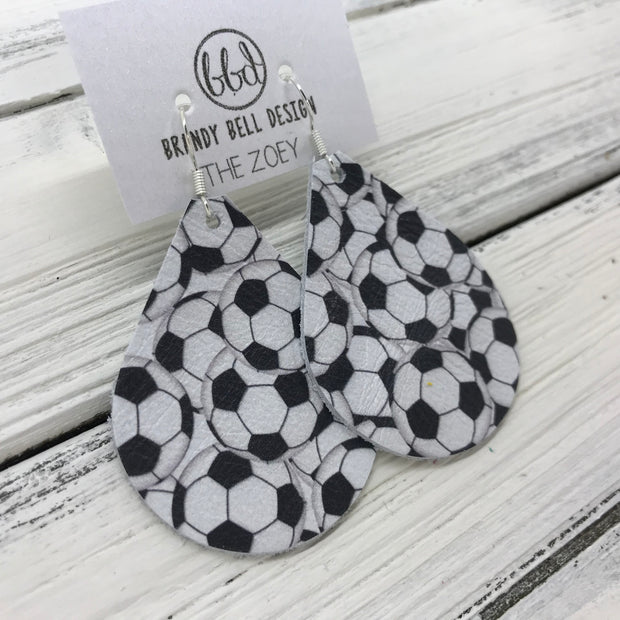 ZOEY (3 sizes available!) - Leather Earrings  || <BR> SOCCER PRINT