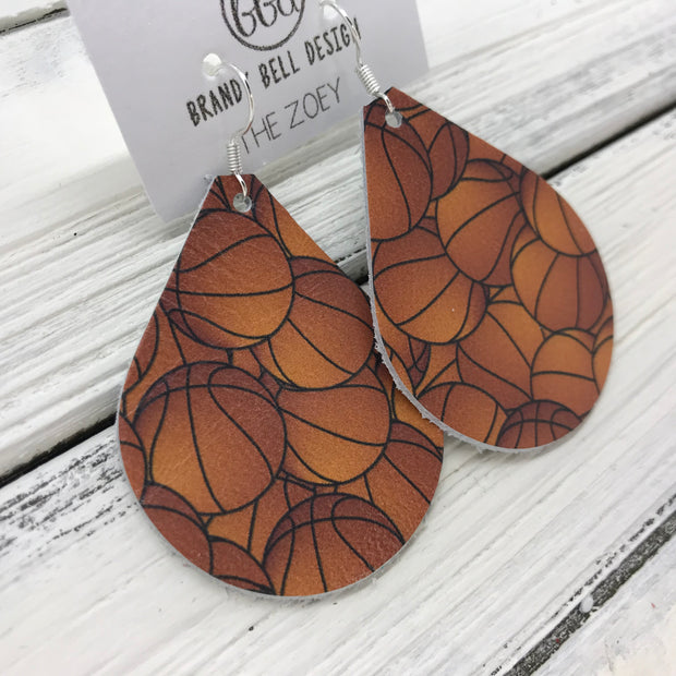 ZOEY (3 sizes available!) - Leather Earrings  || <BR> BASKETBALL PRINT