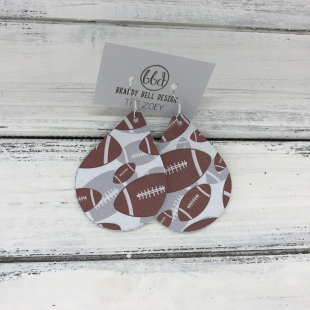 ZOEY (3 sizes available!) - Leather Earrings  || <BR> FOOTBALL PRINT