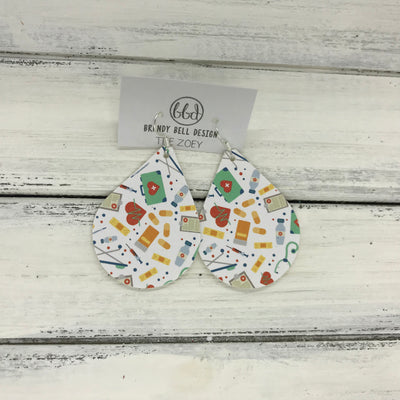 ZOEY (3 sizes available!) - FAUX Leather Earrings (Not real leather) WITH FELT BACK  || <BR> NURSE PRINT