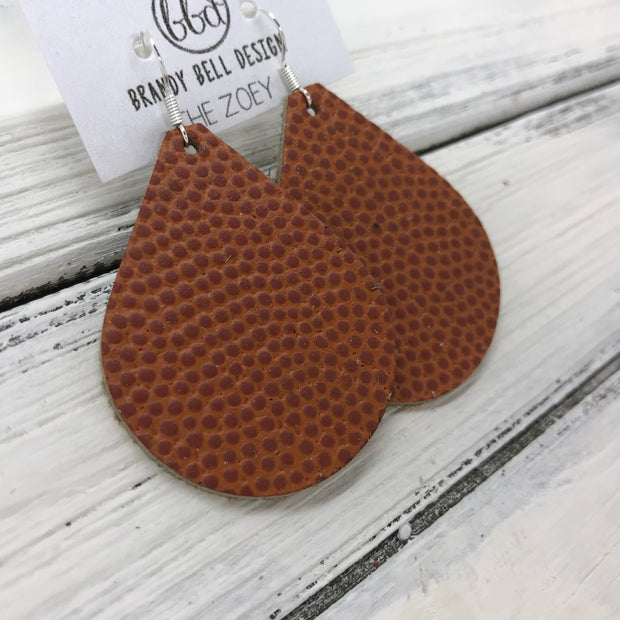 ZOEY (3 sizes available!) - Leather Earrings  || <BR> BASKETBALL TEXTURE (VERY THICK)