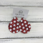 ZOEY (3 sizes available!) -  GLITTER ON CANVAS Earrings  (not leather)  ||  <BR> RED WITH STARS