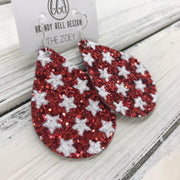 ZOEY (3 sizes available!) -  GLITTER ON CANVAS Earrings  (not leather)  ||  <BR> RED WITH STARS