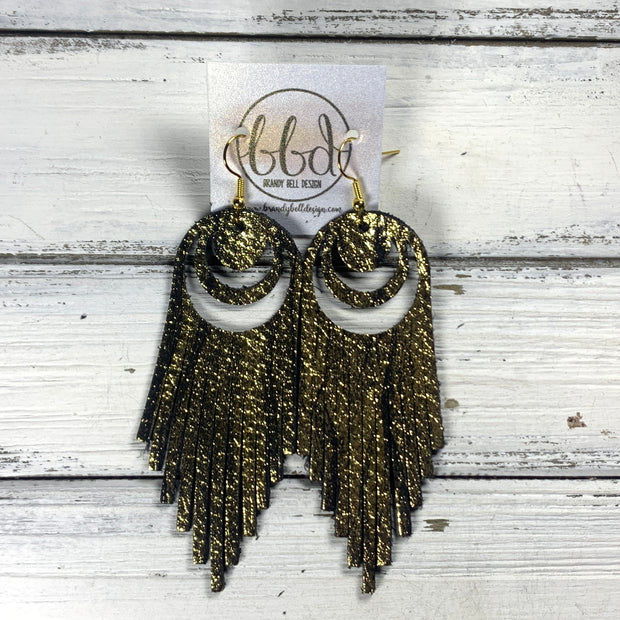 AURORA -  Leather Earrings  ||   <BR> METALLIC GOLD SANDS ON BLACK