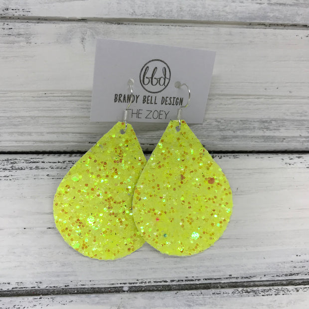 ZOEY (3 sizes available!) -  GLITTER ON CANVAS Earrings  (not leather)  ||  <BR> NEON YELLOW