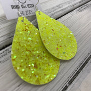 ZOEY (3 sizes available!) -  GLITTER ON CANVAS Earrings  (not leather)  ||  <BR> NEON YELLOW