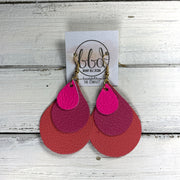 LINDSEY - Leather Earrings  ||    <BR> MATTE NEON PINK, <BR> MATTE PINK, <BR> MATTE CORAL/PINK