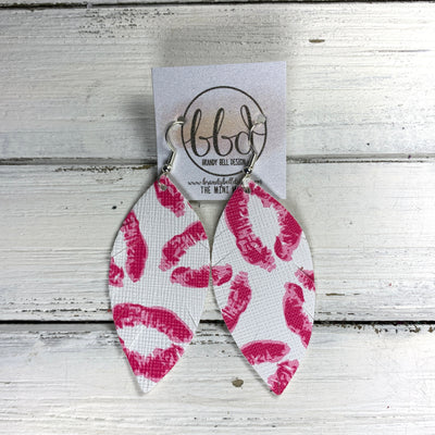 MAISY - Leather Earrings  ||    <BR> PINK LIPS ON WHITE (FAUX LEATHER)